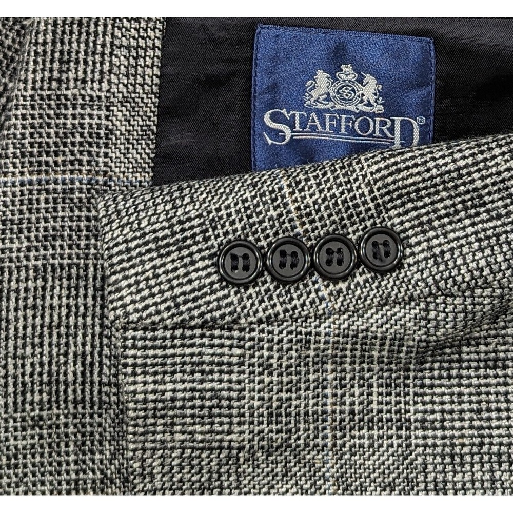 Stafford Blazer Sport Coat Jacket Wool/Silk/Poly Blend 42L‎ Glenn Check Gray